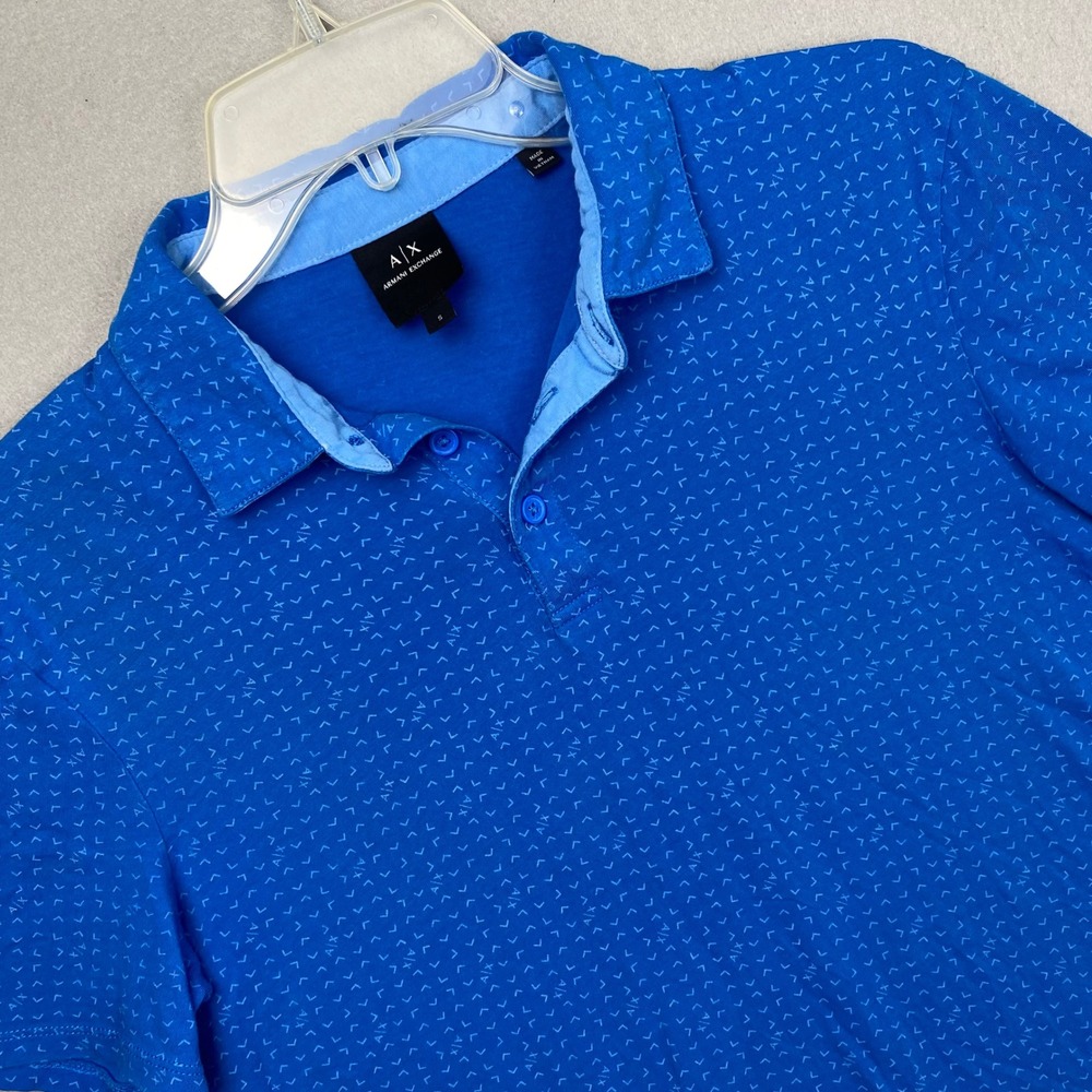 Armani Exchange Mens Blue Geometric Logo Print Cotton Polo Shirt 3DZFFD ZJH4Z S